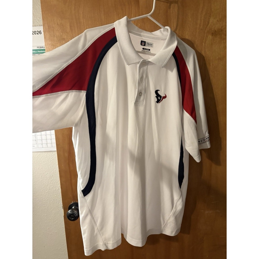 NFL Team Apparel Houston Texans Polo Shirt XL White Red Blue Football 8227